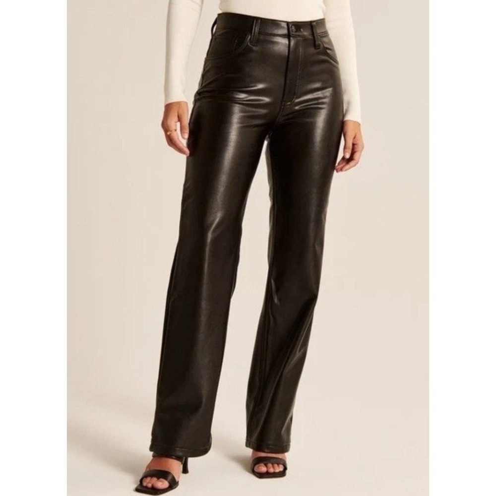 ABERCROMBIE The 90's Curve High Rise Pant Vegan Leather Black Sz 29 X SHORT NWT